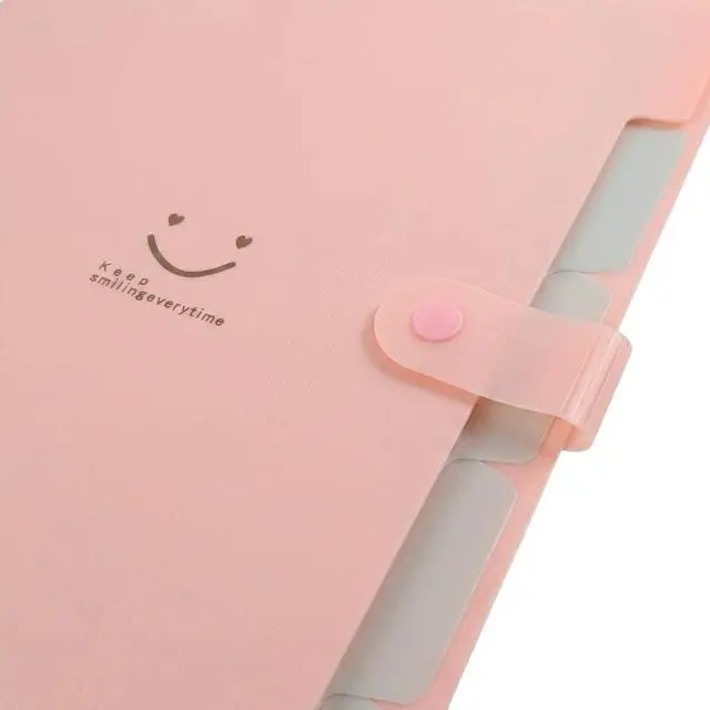 Alt view image 2 of 6 - Smile face Expanding File Folder, 5 Pockets Plastic Document Organizer, A4 Letter Size Accordion Folder with Snap Closure, Portable Durable Paper Organizer for Home Office School (Pink)
