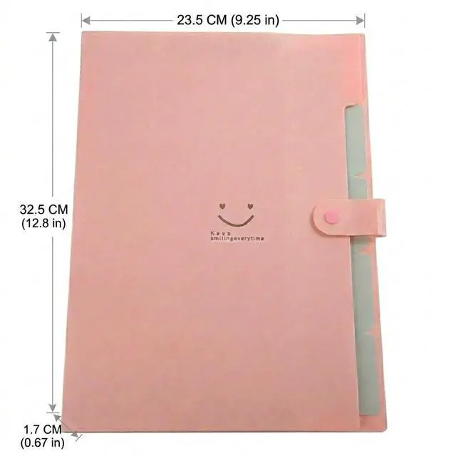 Alt view image 4 of 6 - Smile face Expanding File Folder, 5 Pockets Plastic Document Organizer, A4 Letter Size Accordion Folder with Snap Closure, Portable Durable Paper Organizer for Home Office School (Pink)