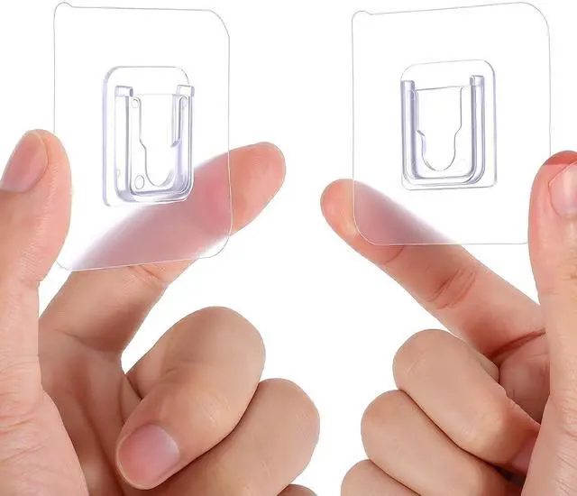 Main image of 10 Pairs Double-Sided Adhesive Wall Hooks, Clear No Drill Adhesive Hooks for Hanging - Transparent Wall Hook for Bathroom, Kitchen, Office