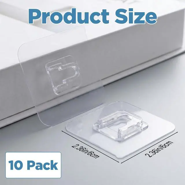 Alt view image 2 of 7 - 10 Pairs Double-Sided Adhesive Wall Hooks, Clear No Drill Adhesive Hooks for Hanging - Transparent Wall Hook for Bathroom, Kitchen, Office