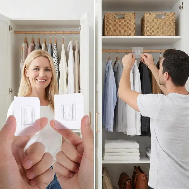Alt view image 7 of 7 - 10 Pairs Double-Sided Adhesive Wall Hooks, Clear No Drill Adhesive Hooks for Hanging - Transparent Wall Hook for Bathroom, Kitchen, Office