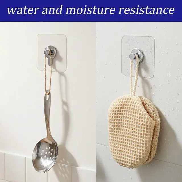 Alt view image 3 of 7 - 12 Pcs Wall Hooks Adhesive Picture Hooks, Picture Hangers Without Nails, Heavy Duty Adhesive Wall Hook, Transparent Waterproof Frame Hangers Sticky Hook for Kitchen, Bathroom, Office
