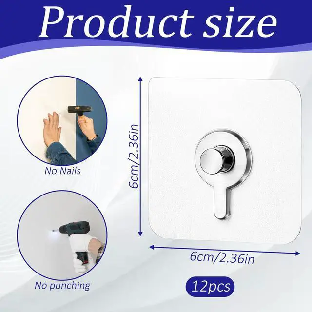 Alt view image 2 of 7 - 12 Pcs Wall Hooks Adhesive Picture Hooks, Picture Hangers Without Nails, Heavy Duty Adhesive Wall Hook, Transparent Waterproof Frame Hangers Sticky Hook for Kitchen, Bathroom, Office