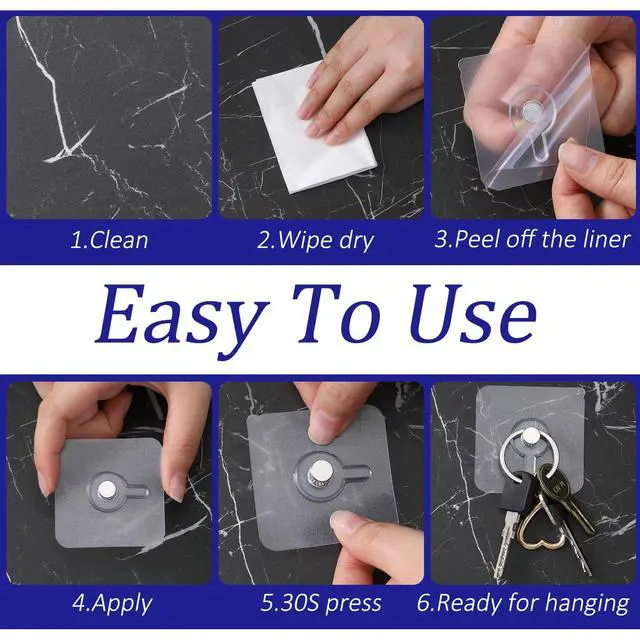 Alt view image 5 of 7 - 12 Pcs Wall Hooks Adhesive Picture Hooks, Picture Hangers Without Nails, Heavy Duty Adhesive Wall Hook, Transparent Waterproof Frame Hangers Sticky Hook for Kitchen, Bathroom, Office