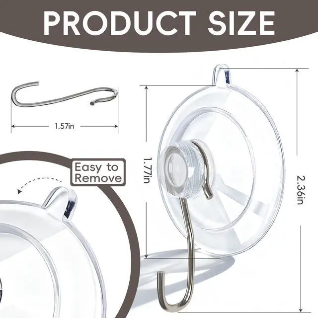 Alt view image 2 of 7 - Clear Suction Cup Hooks 15 Pack, 1.77 Inch Heavy Duty Wall Hooks with Strong 10 lb Hold, No-Drill Removable & Waterproof Hooks for Glass Window Decor Shower Bathroom Tile Kitchen (15)