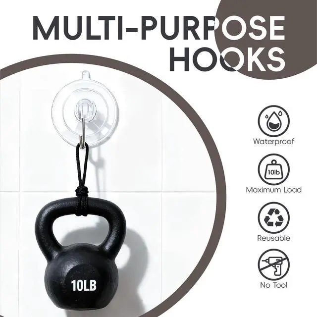 Alt view image 3 of 7 - Clear Suction Cup Hooks 15 Pack, 1.77 Inch Heavy Duty Wall Hooks with Strong 10 lb Hold, No-Drill Removable & Waterproof Hooks for Glass Window Decor Shower Bathroom Tile Kitchen (15)