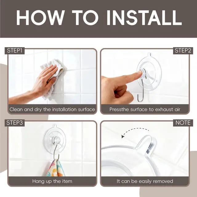 Alt view image 4 of 7 - Clear Suction Cup Hooks 15 Pack, 1.77 Inch Heavy Duty Wall Hooks with Strong 10 lb Hold, No-Drill Removable & Waterproof Hooks for Glass Window Decor Shower Bathroom Tile Kitchen (15)