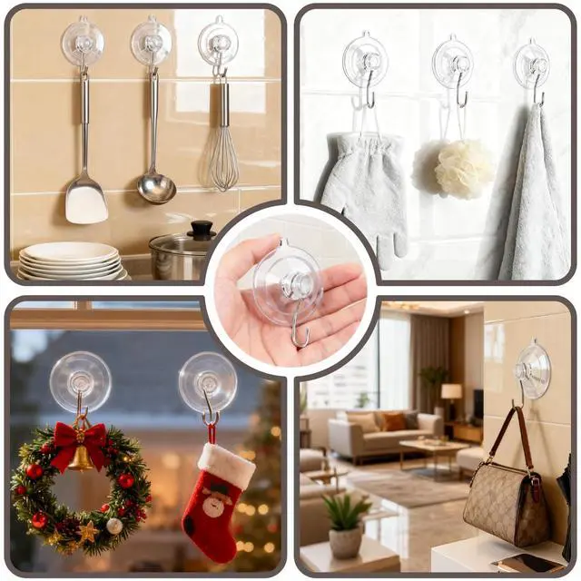Alt view image 6 of 7 - Clear Suction Cup Hooks 15 Pack, 1.77 Inch Heavy Duty Wall Hooks with Strong 10 lb Hold, No-Drill Removable & Waterproof Hooks for Glass Window Decor Shower Bathroom Tile Kitchen (15)