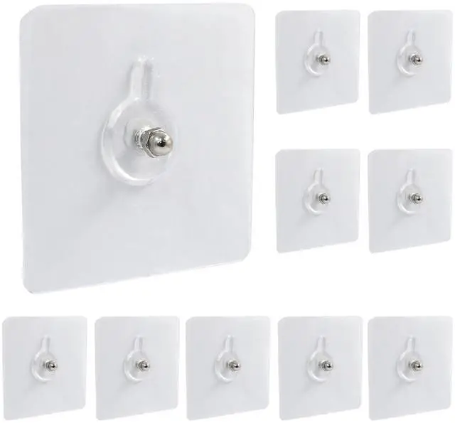 Main image of 10pcs Self-Adhesive Hooks Without Nails, Heavy Duty Wall Hooks for Hanging, Screw Free Sticker for Wall Mount, Waterproof Picture Hanging Hooks for Kitchen, Bathroom, Home, Office (8mm)