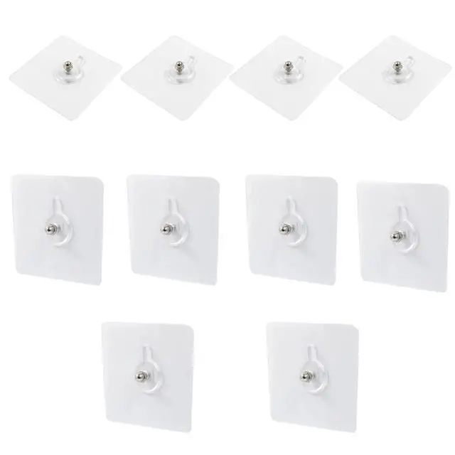 Alt view image 2 of 5 - 10pcs Self-Adhesive Hooks Without Nails, Heavy Duty Wall Hooks for Hanging, Screw Free Sticker for Wall Mount, Waterproof Picture Hanging Hooks for Kitchen, Bathroom, Home, Office (8mm)