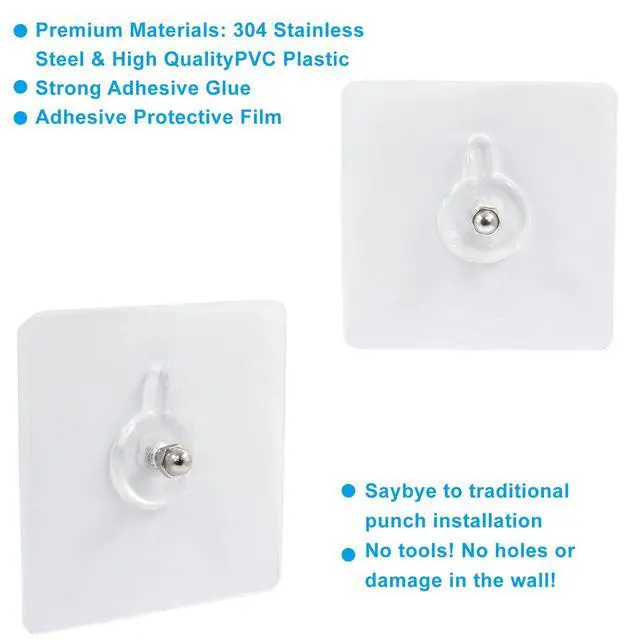 Alt view image 3 of 5 - 10pcs Self-Adhesive Hooks Without Nails, Heavy Duty Wall Hooks for Hanging, Screw Free Sticker for Wall Mount, Waterproof Picture Hanging Hooks for Kitchen, Bathroom, Home, Office (8mm)