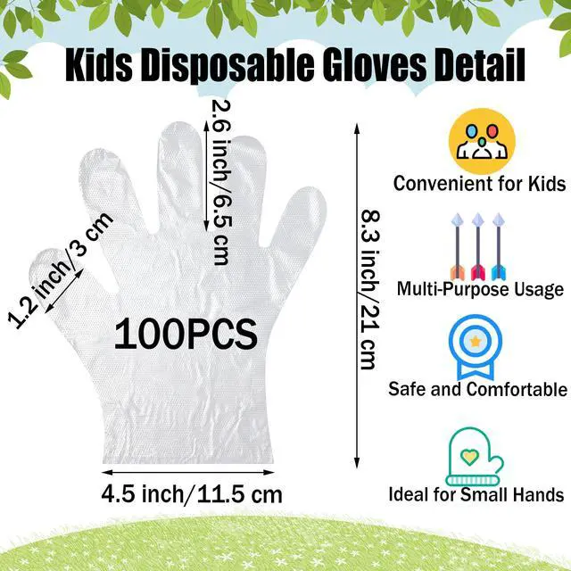 Alt view image 2 of 6 - Kids Disposable Gloves - 100 Pcs Small Plastic PE Clear Durable Work for Cleaning Cooking Garden Craft, for 3-12 Years