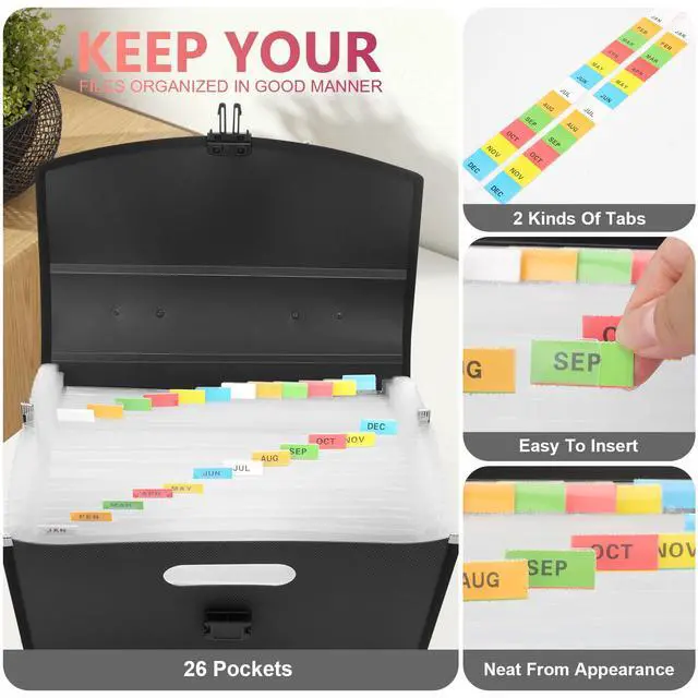 Alt view image 2 of 7 - 26 Pockets Expanding File Folder Organizer - Upgraded Durable Buckle, Accordion Folder Base with Ergonomic Portable Handle/Large A4 Letter Size Document Organizer, Folders with Pockets
