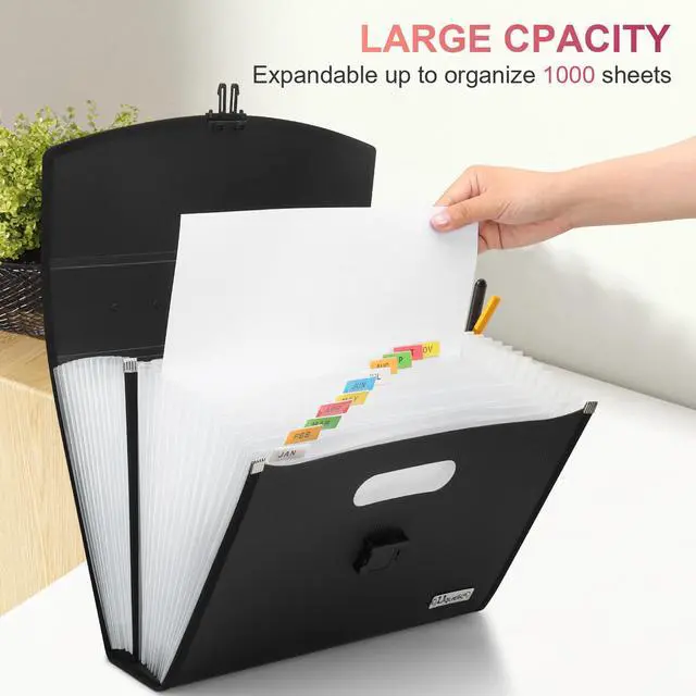 Alt view image 6 of 7 - 26 Pockets Expanding File Folder Organizer - Upgraded Durable Buckle, Accordion Folder Base with Ergonomic Portable Handle/Large A4 Letter Size Document Organizer, Folders with Pockets