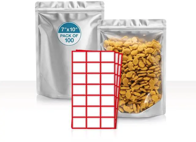 Main image of BELLE KR® 7x10 Quart Mylar Bags for Food Storage - Pack Of 100-7.5mil Thick - Gusseted Bottom - Clear Mylar Bags with See Through Window for Freeze Drying food - Labels Included