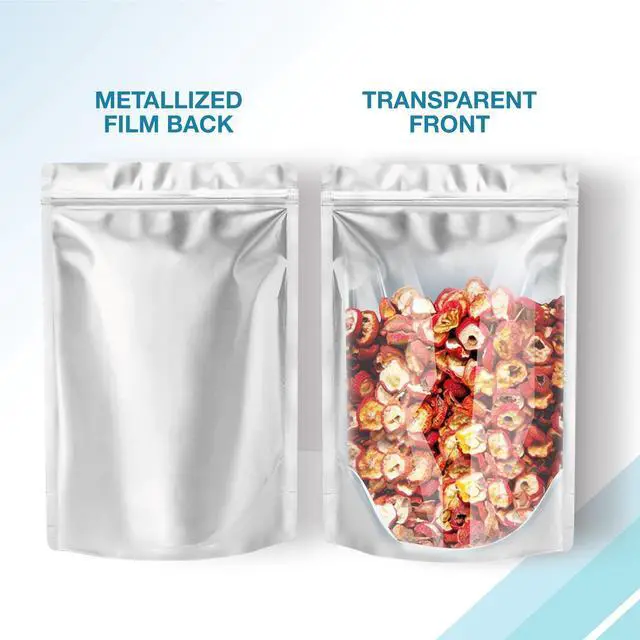 Alt view image 3 of 6 - BELLE KR® 7x10 Quart Mylar Bags for Food Storage - Pack Of 100-7.5mil Thick - Gusseted Bottom - Clear Mylar Bags with See Through Window for Freeze Drying food - Labels Included