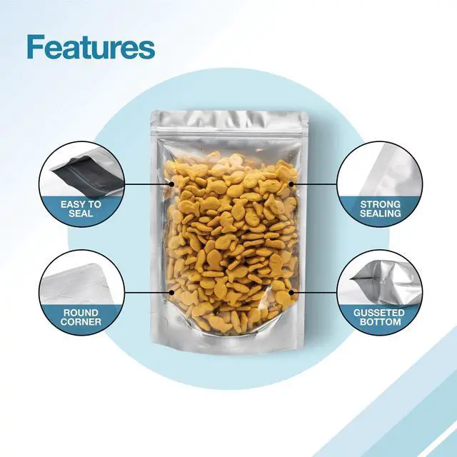 Alt view image 4 of 6 - BELLE KR® 7x10 Quart Mylar Bags for Food Storage - Pack Of 100-7.5mil Thick - Gusseted Bottom - Clear Mylar Bags with See Through Window for Freeze Drying food - Labels Included