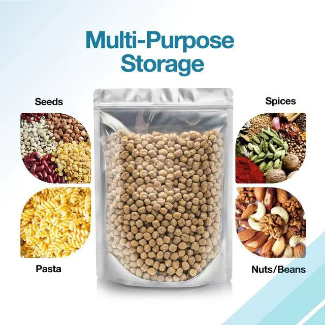 Alt view image 5 of 6 - BELLE KR® 7x10 Quart Mylar Bags for Food Storage - Pack Of 100-7.5mil Thick - Gusseted Bottom - Clear Mylar Bags with See Through Window for Freeze Drying food - Labels Included