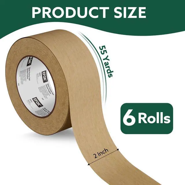 Alt view image 3 of 7 - 6 Rolls Brown Packing Tape 2 Inch Bulk, 2025 Upgrade Kraft Paper Packaging Tape, 2 Inch x 55 Yards, Cardboard Shipping for Packing Boxes, Tear by Hand for Express Parcels & Office Use