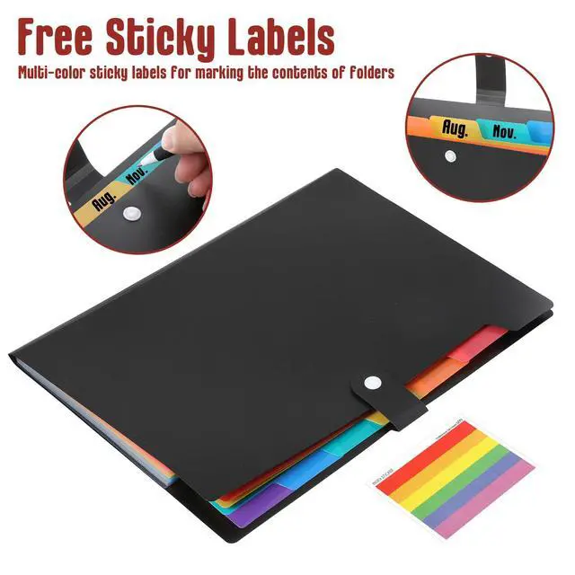 Alt view image 4 of 7 - 12 PCS Expanding File Folder Set with Labels - Premium A4 Letter Size Accordion Folder, Multi-Color Plastic Accordion File Organizer for Office Home Supplies