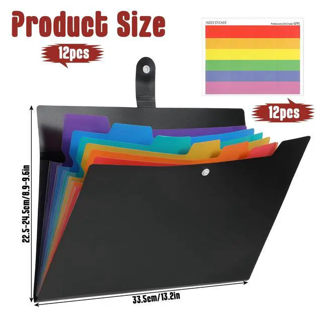 Alt view image 2 of 7 - 12 PCS Expanding File Folder Set with Labels - Premium A4 Letter Size Accordion Folder, Multi-Color Plastic Accordion File Organizer for Office Home Supplies