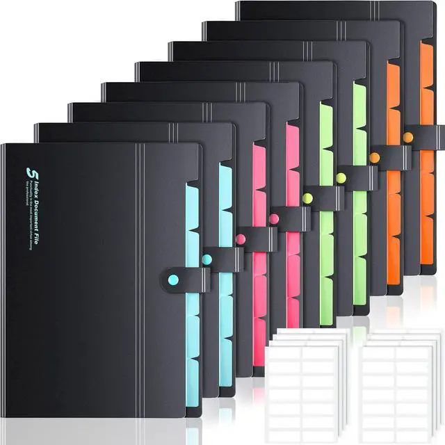 Main image of 8 Pack Expanding File Folder Organizer, 6 Pockets Expanding Folder with Labels, A4 Letter Size Document Organizer with Snap Button, Back to School Supplies for Students, Office, 4 Colors
