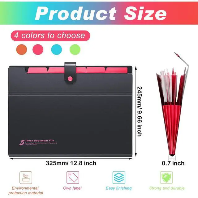 Alt view image 2 of 7 - 8 Pack Expanding File Folder Organizer, 6 Pockets Expanding Folder with Labels, A4 Letter Size Document Organizer with Snap Button, Back to School Supplies for Students, Office, 4 Colors