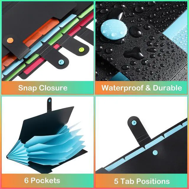 Alt view image 4 of 7 - 8 Pack Expanding File Folder Organizer, 6 Pockets Expanding Folder with Labels, A4 Letter Size Document Organizer with Snap Button, Back to School Supplies for Students, Office, 4 Colors