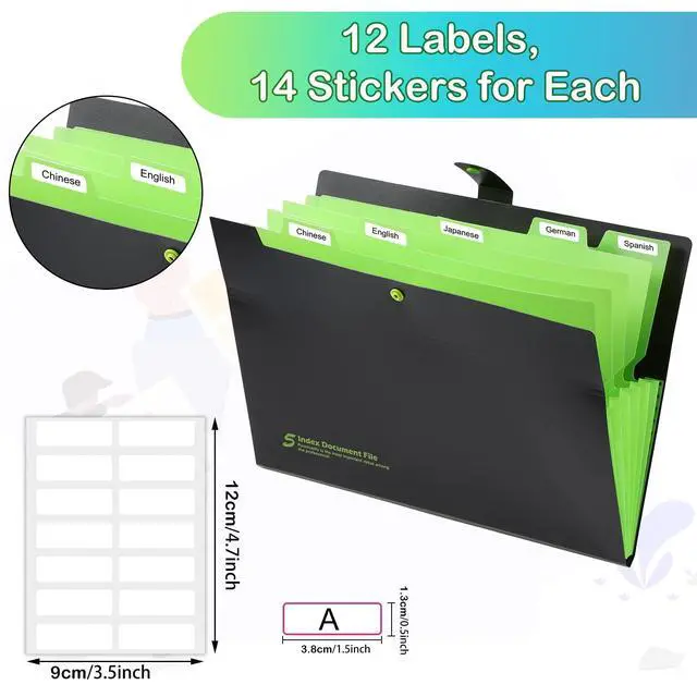 Alt view image 3 of 7 - 8 Pack Expanding File Folder Organizer, 6 Pockets Expanding Folder with Labels, A4 Letter Size Document Organizer with Snap Button, Back to School Supplies for Students, Office, 4 Colors