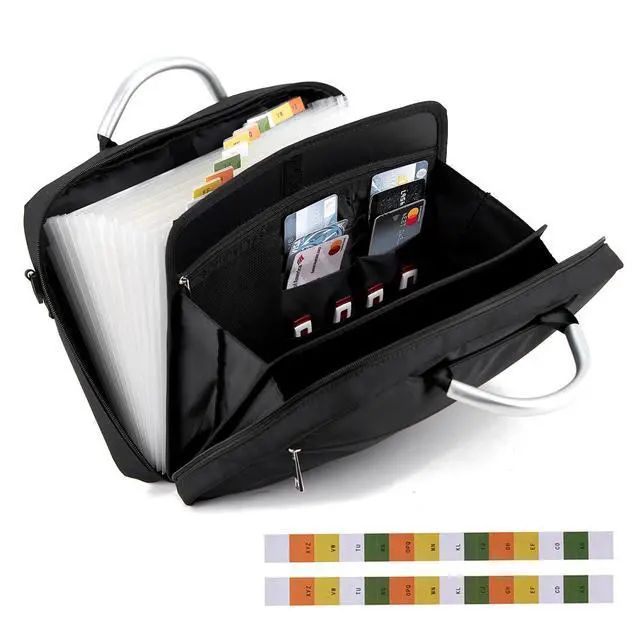 Alt view image 3 of 6 - Accordian File Organizer with Handle,Folder with Zipper & Labels,12 Pocket Expanding File Folder with Multi-Pockets Paper Folder for Letter A4 Files | Receipt and More (Black)