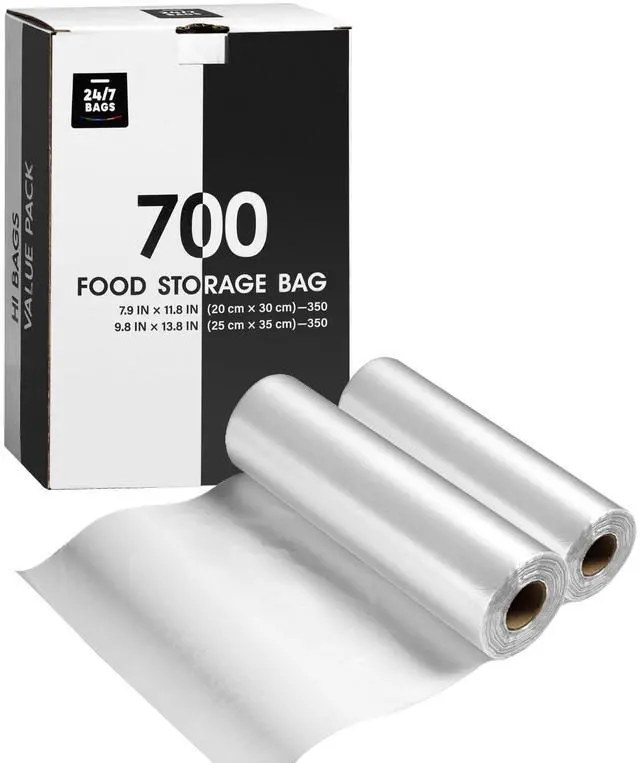 Main image of 8"x12" & 10"x14" Quart & Gallon Plastic Produce Bags on a Roll- 350 Bags Each (700 Bags), Clear Grocery & Bread Bags, Food Contact Safe (Small & Medium)
