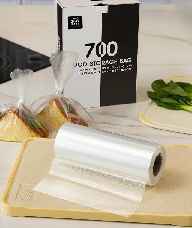 Alt view image 6 of 7 - 8"x12" & 10"x14" Quart & Gallon Plastic Produce Bags on a Roll- 350 Bags Each (700 Bags), Clear Grocery & Bread Bags, Food Contact Safe (Small & Medium)