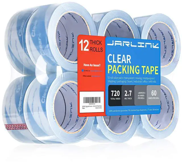 Main image of Clearer Packing Tape 12 Rolls, Heavy Duty Packaging Tape for Shipping Packaging Moving Sealing, 2.7mil Thick, 1.88 inches Wide, 60 Yards Per Roll, 720 Total Yards