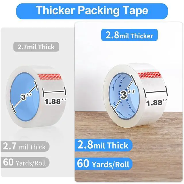 Alt view image 2 of 7 - Clear Packing Tape (12 Rolls), Heavy Duty Packaging Tape for Shipping Packaging Moving Sealing, Stronger & Thicker 2.8mil, 1.88 inches Wide, 60 Yards Per Roll, 720 Total Yards