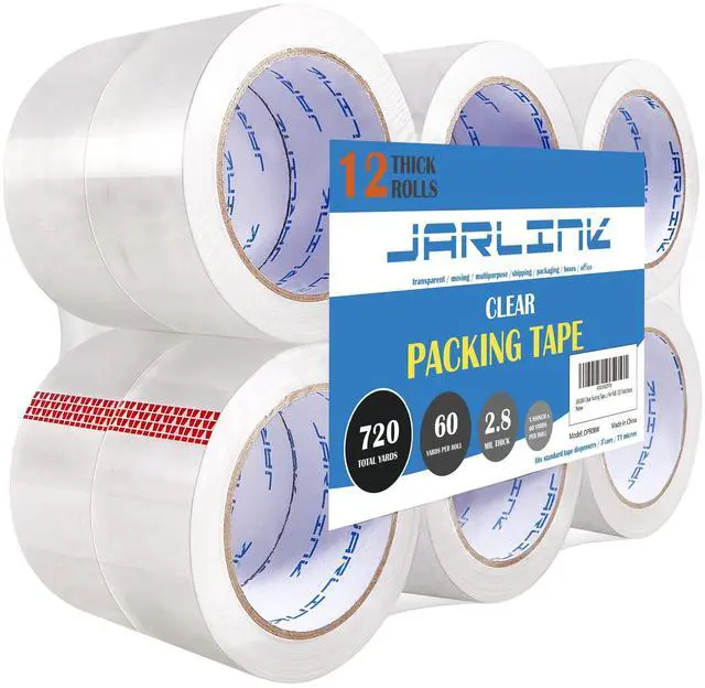 Main image of Clear Packing Tape (12 Rolls), Heavy Duty Packaging Tape for Shipping Packaging Moving Sealing, Stronger & Thicker 2.8mil, 1.88 inches Wide, 60 Yards Per Roll, 720 Total Yards