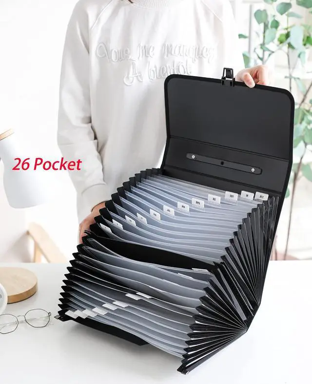 Alt view image 3 of 7 - Expanding Accordion File Folder with Labels, 26 Pocket Document Organizer, Letter A4 Size, 1 Pack (Black)