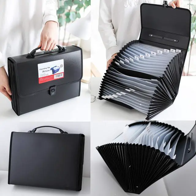 Alt view image 2 of 4 - 26 Pockets Expanding File Accordion Folder with Handle - Letter A4 Paper Size - Expandable Large Plastic File Folder Wallet Monthly Portable Document Organizer with Flap & Buckle (Black)