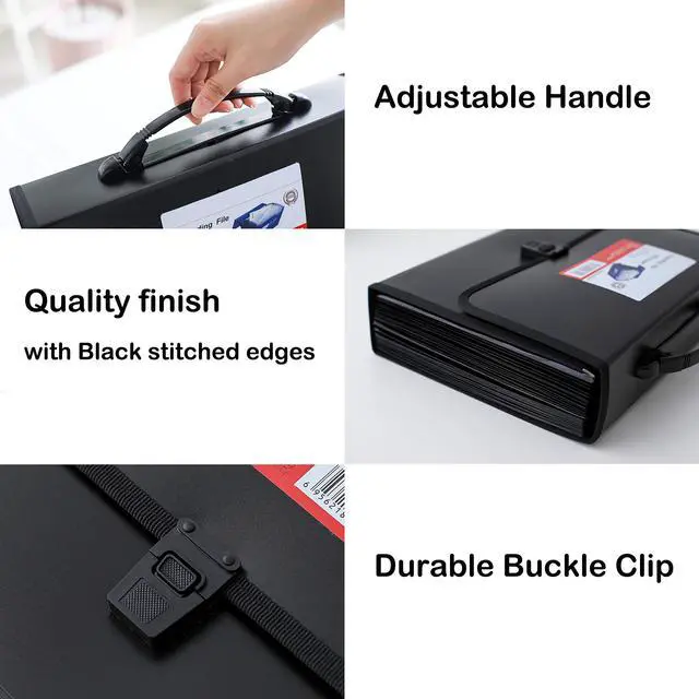 Alt view image 4 of 4 - 26 Pockets Expanding File Accordion Folder with Handle - Letter A4 Paper Size - Expandable Large Plastic File Folder Wallet Monthly Portable Document Organizer with Flap & Buckle (Black)