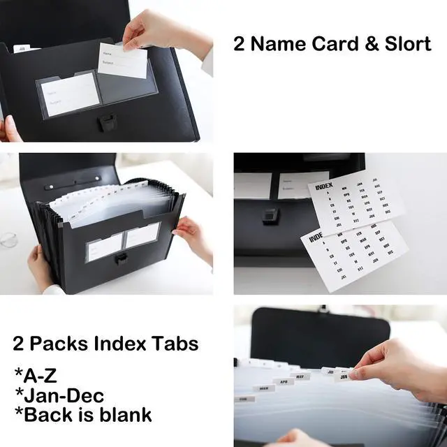 Alt view image 3 of 4 - 26 Pockets Expanding File Accordion Folder with Handle - Letter A4 Paper Size - Expandable Large Plastic File Folder Wallet Monthly Portable Document Organizer with Flap & Buckle (Black)