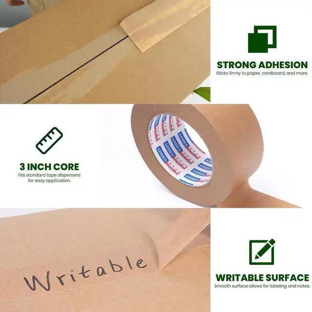Alt view image 3 of 7 - Kraft Paper Tape with Dispenser, 2 in x 55 yds x 3 Rolls Eco Friendly Brown Packing Tape, Strong Adhesive, Easy Cut Tape Dispenser for Shipping, Moving & Packaging