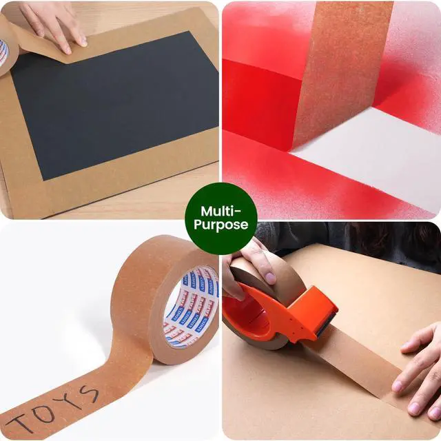 Alt view image 7 of 7 - Kraft Paper Tape with Dispenser, 2 in x 55 yds x 3 Rolls Eco Friendly Brown Packing Tape, Strong Adhesive, Easy Cut Tape Dispenser for Shipping, Moving & Packaging