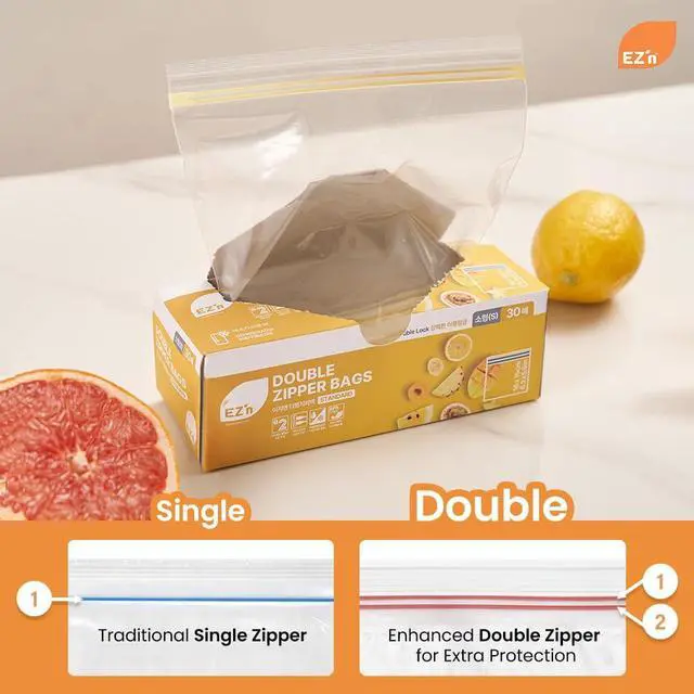Alt view image 3 of 7 - Standard Double Zipper Food Storage Bags Variety Pack, S,M,L Size, Durable, BPA-Free, Leakproof & Freezer Safe Resealable Plastic Bags - Made in Korea