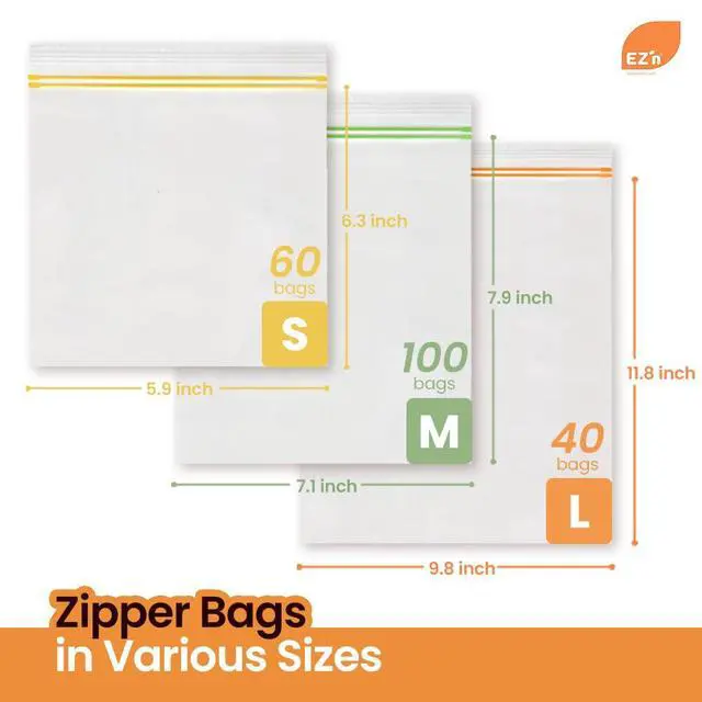 Alt view image 7 of 7 - Standard Double Zipper Food Storage Bags Variety Pack, S,M,L Size, Durable, BPA-Free, Leakproof & Freezer Safe Resealable Plastic Bags - Made in Korea