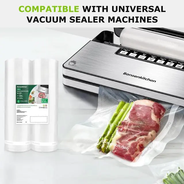Alt view image 2 of 7 - Vacuum Sealer Bags, 11 in x 50 ft Rolls 2 Pack Seal Bags for Food Storage Saver, BPA Free, Commercial Grade Textured Food Roll Bags, Customized Size Bag for Sous Vide Cooking,VB3210