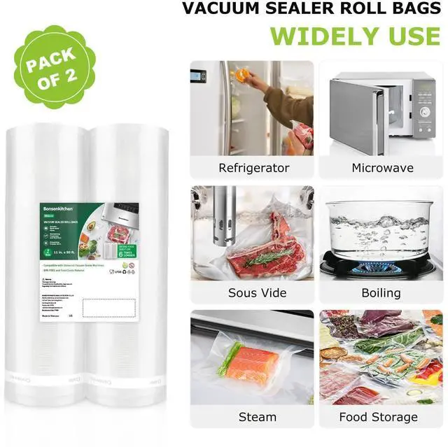 Alt view image 5 of 7 - Vacuum Sealer Bags, 11 in x 50 ft Rolls 2 Pack Seal Bags for Food Storage Saver, BPA Free, Commercial Grade Textured Food Roll Bags, Customized Size Bag for Sous Vide Cooking,VB3210