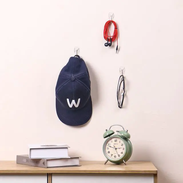Alt view image 6 of 7 - 30 Small Hooks+40 Removable Strips, Clear Wire Utility Hooks with Adhesive Strips Damage-Free, No Tools Wall Hooks for Hanging Heavy Duty, Value Pack