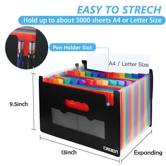 Alt view image 4 of 7 - 2 Pack Accordian File Organizer, Expanding File Folder 24 Pockets with Expandable Cover A4 Letter Size File Box, Portable Document Organizer - Black