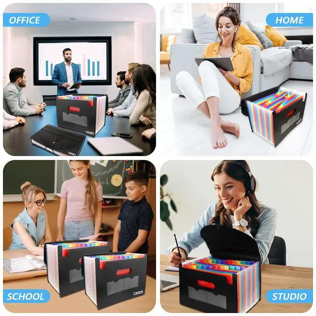 Alt view image 7 of 7 - 2 Pack Accordian File Organizer, Expanding File Folder 24 Pockets with Expandable Cover A4 Letter Size File Box, Portable Document Organizer - Black