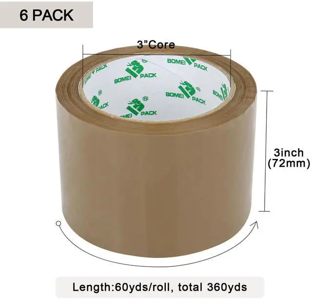 Alt view image 3 of 7 - 3 inch Brown Packing Tape, 6 Refills Rolls Wide Packaging Tape for Moving, Shipping and Storage, 2.4 Mil x 60 Yards