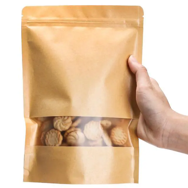 Alt view image 3 of 7 - 100 Count 7 x 10.25 Inch Kraft Paper Bags with Resealable Lock Seal Zipper &Transparent Window, Stand Up Food Bags